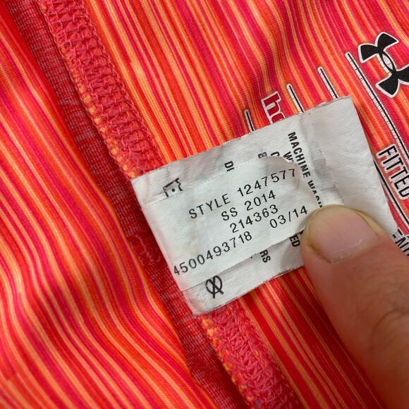 Under Armour Mid Rise Shorts Pink Orange HeatGear Shorty Compression Tight XS - Picture 9 of 10